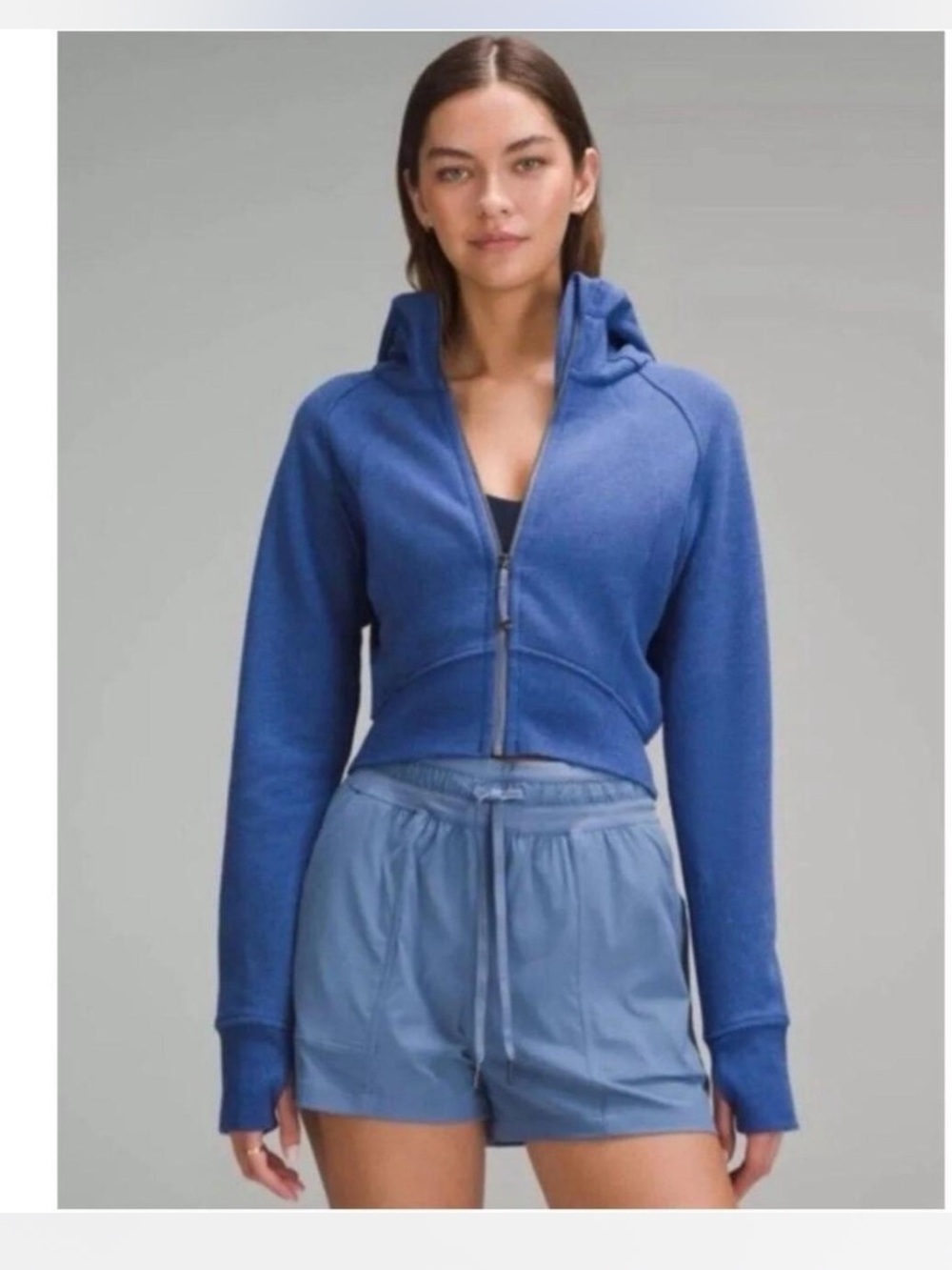 lululemon Blue Heather Oasis Scuba Full Zip Cropped Hoodie size 8